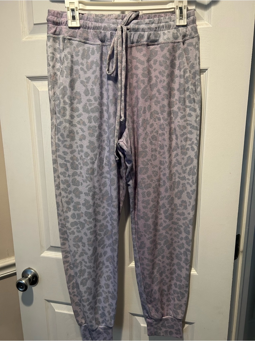 Sundry Gray and Light Pink Leopard-Print Joggers